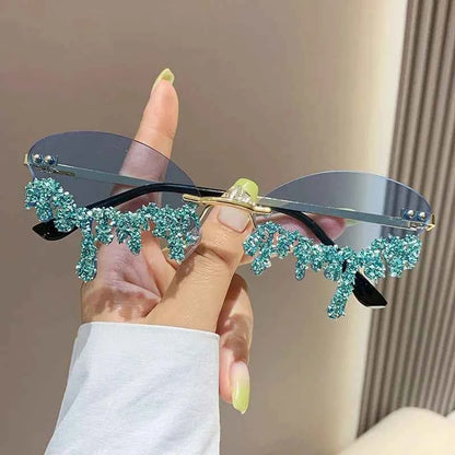 Diamond Rimless Sunglasses Women Luxury Brand Rhinestone Sun Glasses Ladies Sexy Tear Shape Punk Party Eyewear gafas de sol