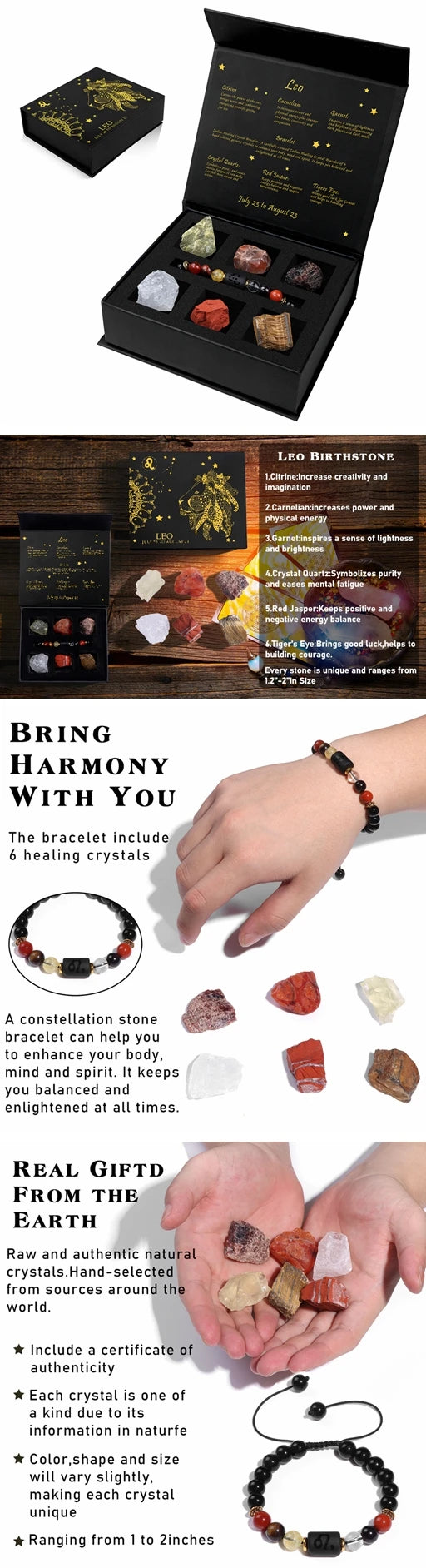 Aries Bracelet Birthday Gift Box To Friend Family Constellation Sign Braided Bracelet With 6 Natural Stone Jewelry For Women Men