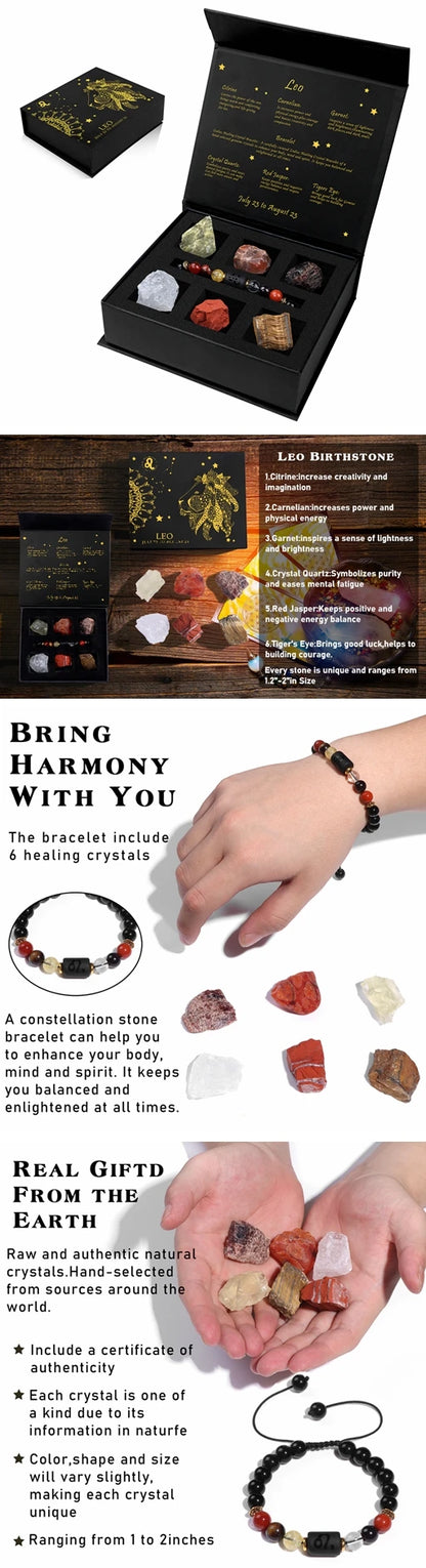 Aries Bracelet Birthday Gift Box To Friend Family Constellation Sign Braided Bracelet With 6 Natural Stone Jewelry For Women Men