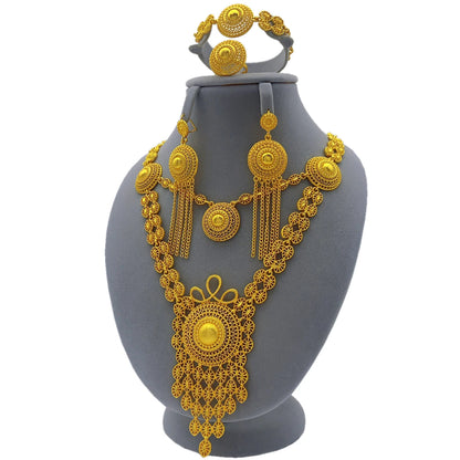 ANIID African 24K Gold Color Long Necklace Jewelry Set Nigerian Party Bridal Wedding Ethiopian Luxury Dubai Indian Wholesale