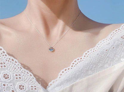 Mermaid Foam 925 Sterling Silver Fish Tail Tear Blue Crystal Clavicle Chain Pendant Necklaces