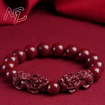 Women's Red Cinnabar Pixiu Bead Bracelet Genuine Natural Stone Bangle Trendy Accessory Fashion Gift Jewelry Energy Healing