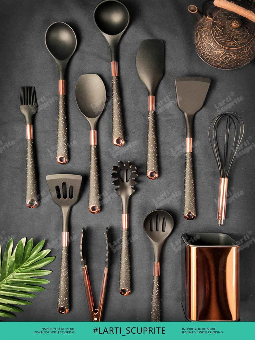 Good Quality Silicone Kitchen Utensils Set Rose Gold Plated Handle Cooking Tool Non-stick Heat Resistant Kitchenware Accessories