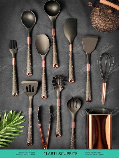 Good Quality Silicone Kitchen Utensils Set Rose Gold Plated Handle Cooking Tool Non-stick Heat Resistant Kitchenware Accessories