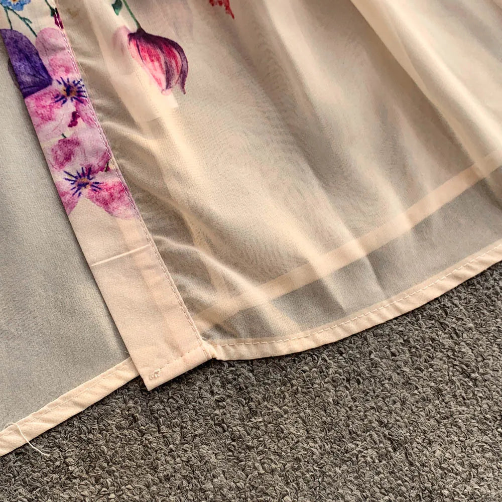 Faionable Print Long Dr Women's Spring Belted Waist Pleated Lantern Sve Turn-down Collar Dr Korean Sle Commute