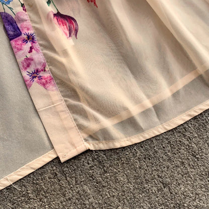 Faionable Print Long Dr Women's Spring Belted Waist Pleated Lantern Sve Turn-down Collar Dr Korean Sle Commute