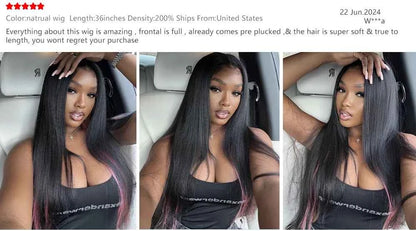 40 42 46 inches 200 Density Straight 13x6 HD Transparent Lace Natural Color Brazilian Human Hair Wig For Women Frontal Lace Wig