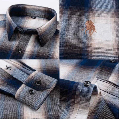 Long Sleeve Shirts For Men Classic Style Turn Down Collar Flannel Plaid Casual Clothing Daily Use Easy Care Soft Material Shirts