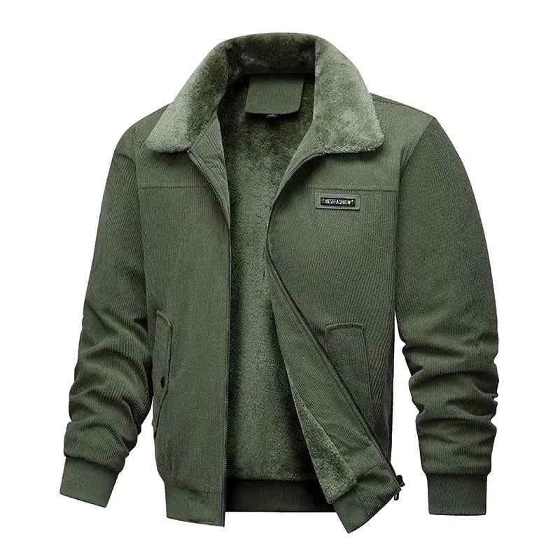 Winter Men Fleece Jacket Padded Warm Loose Parka Coat Corduroy Short Jacket Man Solid Fur Collar Windbreaker Cotton Jackets