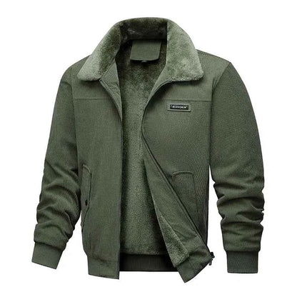 Winter Men Fleece Jacket Padded Warm Loose Parka Coat Corduroy Short Jacket Man Solid Fur Collar Windbreaker Cotton Jackets