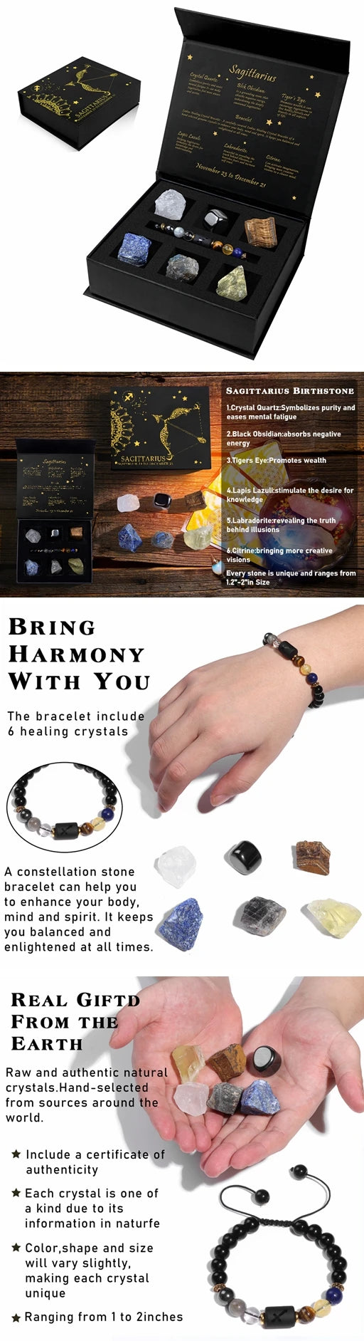 Aries Bracelet Birthday Gift Box To Friend Family Constellation Sign Braided Bracelet With 6 Natural Stone Jewelry For Women Men