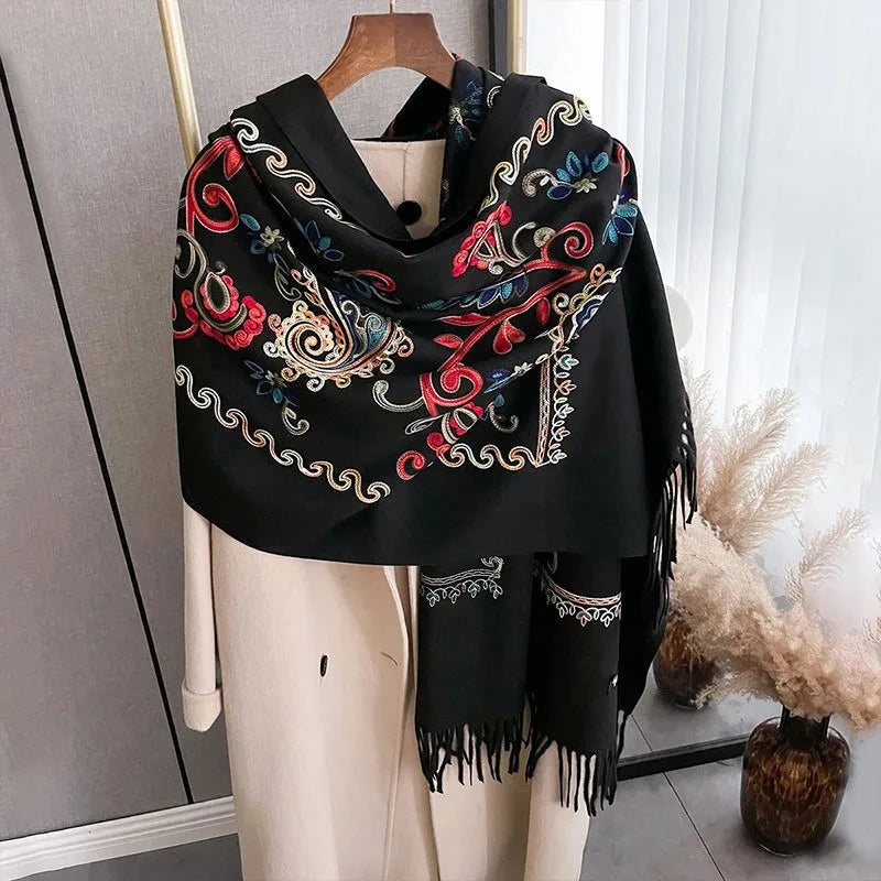 Travel Warm Cashmere Shawl Scarf Fashion Women Embroidery Print Pashmina Blanket Wraps Female Poncho Bufanda Autumn and Winter