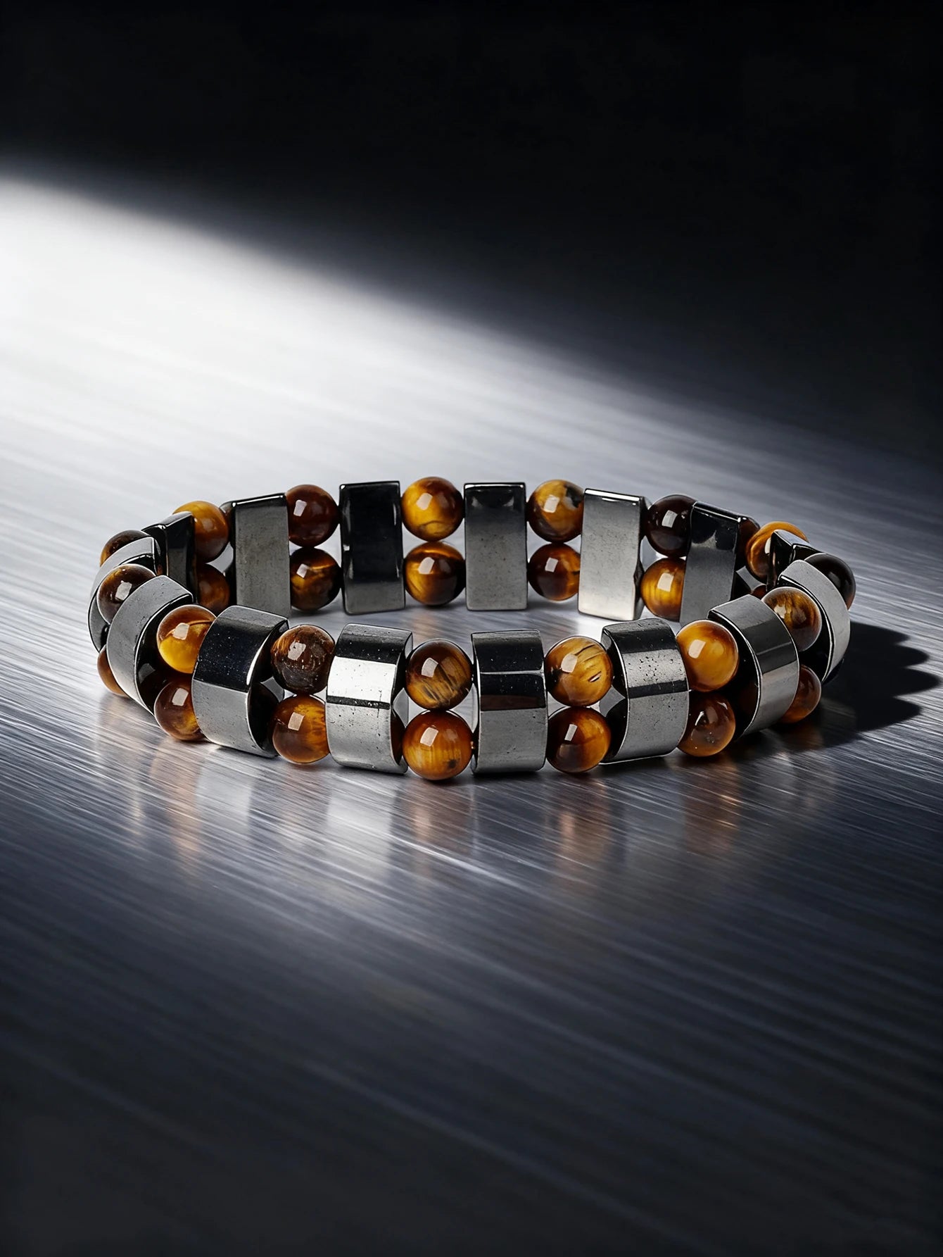 Hematite & Red Tiger's Eye Bracelet Men Natural Stone Cylinder Bead for Energy Protection Reiki Charm Courage Jewelry Women Gift