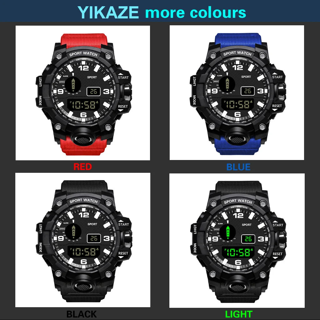 Fashion Men's Watch Sports Electronic Wristwatch Large dial Multifunctional Waterproof Luminous Alarm Kids Male's Military Watch - AMULET RING STORE