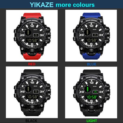 Fashion Men's Watch Sports Electronic Wristwatch Large dial Multifunctional Waterproof Luminous Alarm Kids Male's Military Watch - AMULET RING STORE