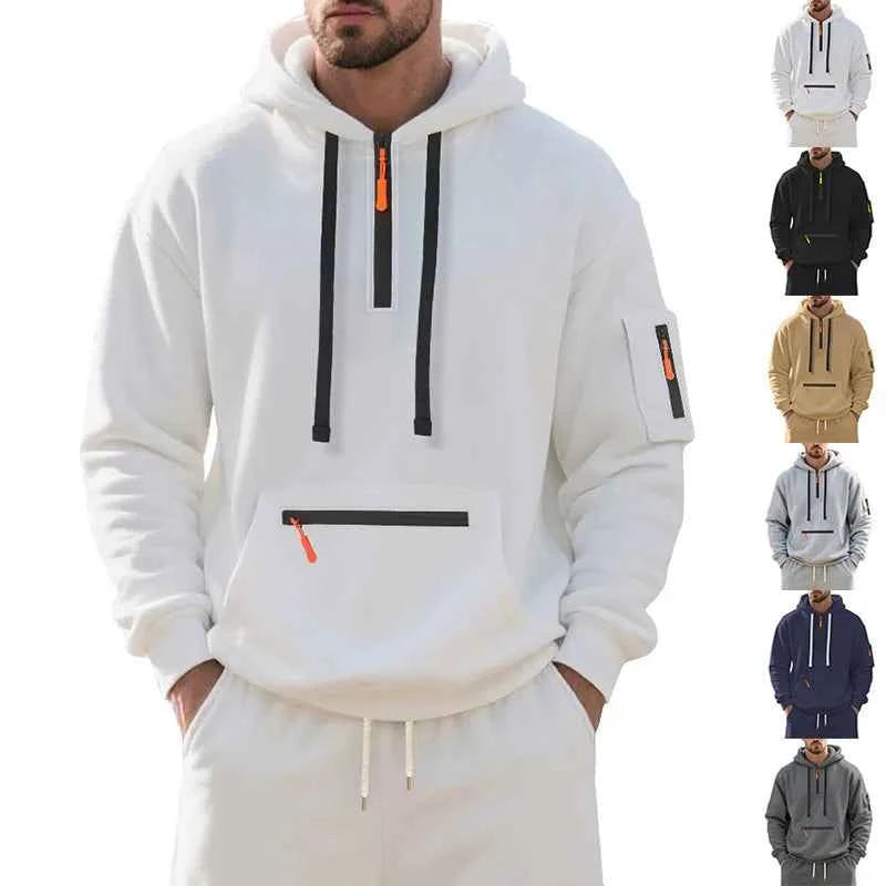 Men's Hooded Fleece Pullover Sporty Casual Jacket European American Style Autumn Winter Warm Comfortable Men's Outerwear