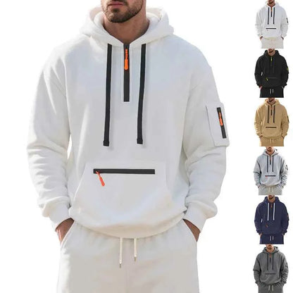 Men's Hooded Fleece Pullover Sporty Casual Jacket European American Style Autumn Winter Warm Comfortable Men's Outerwear