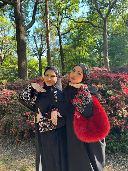 Luxury Embroidered Sleeve Cardigan for Muslim Women Ramadan Modest Abaya Dress with Hijab Elegant Islamic Party Turkish Outfit