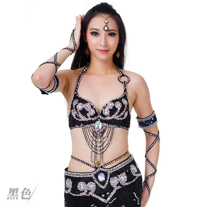 Hot Selling Ladies Beaded Sequins Belly Dance Accessories Belts + Bra Samba Costume Club Bra