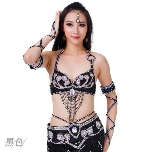 Hot Selling Ladies Beaded Sequins Belly Dance Accessories Belts + Bra Samba Costume Club Bra
