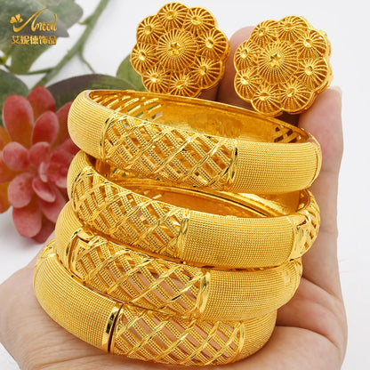 ANIID Women Charm Bracelet Bangle 24K Gold Color Jewelry Dubai Flower Bangle Brand African Designer Ethiopian Hawaiian Jewelry - AMULET RING STORE