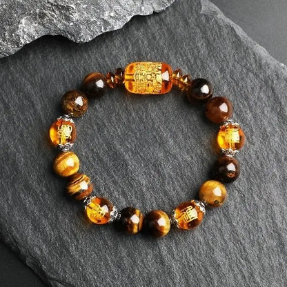 Natural Tiger's Eye Stone Three-sided God of Wealth Bracelet Auspicious Lucky Lucky Safe Men's and Women's Hand String Couple's