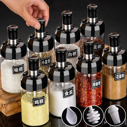 1/5PCS Glass Spice Jar Seasoning Bottle Pepper Shaker Salt Jars Barbecue Condiment Bottle with Quantitative Spoon Kitchen Gadget