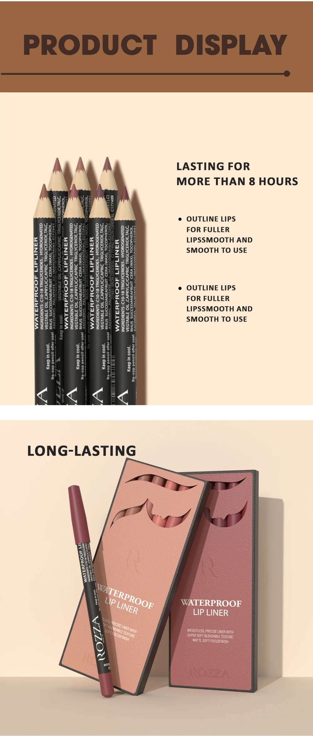 Rozza Waterproof Lip Liner Pencil Set, Weightless Precise Liner with Super Soft Blendable Texture Matte Soft - AMULET RING STORE