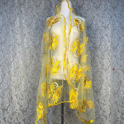 on sale 2025 New African Net Hijab Scarf For Muslim Women African Dubai Islam Headscarf Embroidery Shawls voile - AMULET RING STORE