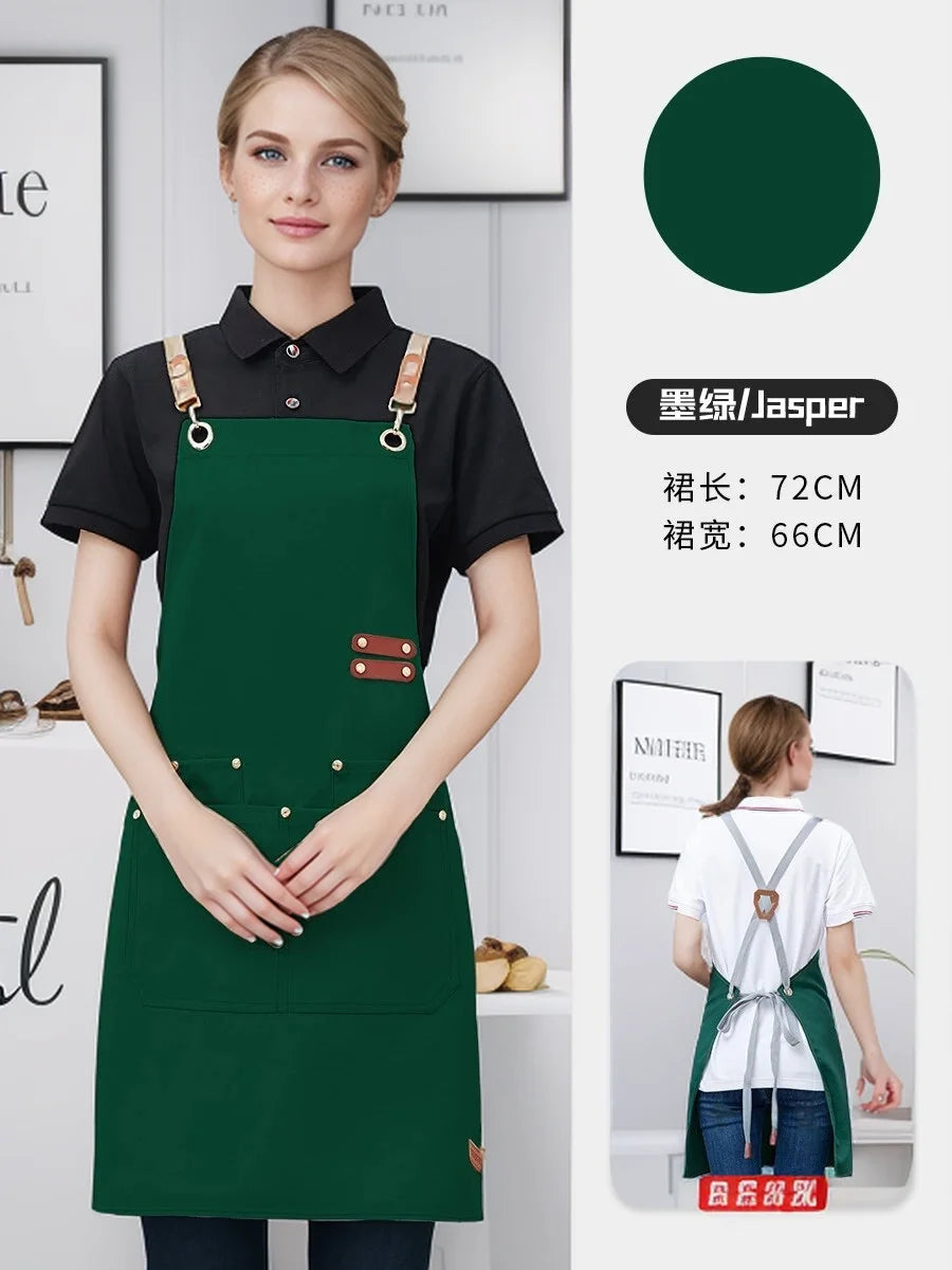 Waterproof Kitchen Apron Perfessional Kitchen Apron Restaurant Shop Waiter Work Uniform Women/Men With Pockets Cleaning Pinafore - AMULET RING STORE