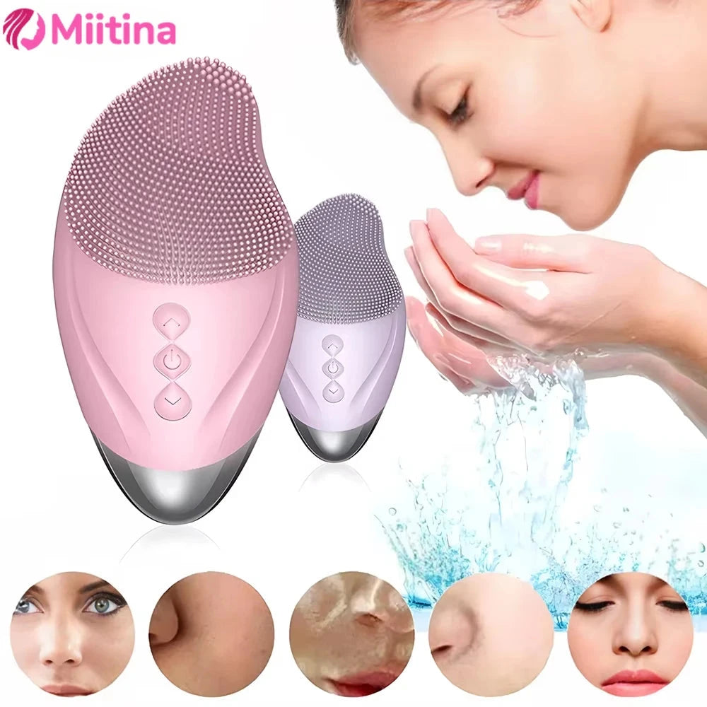Electric Silicone Facial Cleanser Rechargeable and Heatable Electric Facial Cleanser Inlet Waterproof Sound Wave Face Cleaner