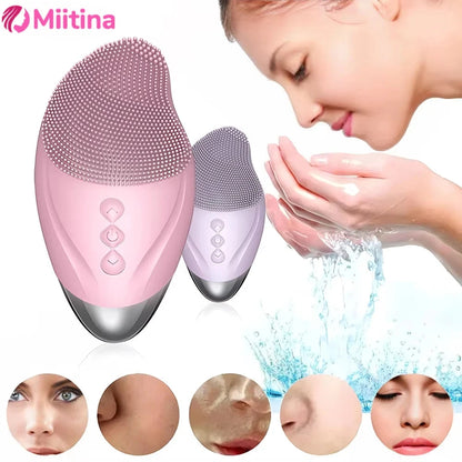 Electric Silicone Facial Cleanser Rechargeable and Heatable Electric Facial Cleanser Inlet Waterproof Sound Wave Face Cleaner