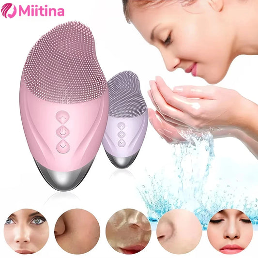 Electric Silicone Facial Cleanser Rechargeable and Heatable Electric Facial Cleanser Inlet Waterproof Sound Wave Face Cleaner