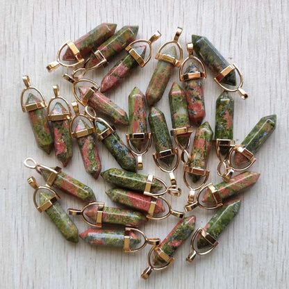 Natural Gem stone Quartz crystal green aventurine pendulum pillar pendants for jewelry making 24pcs/lot Wholesale fast shipping