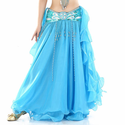 Belly Dance Skirt Chiffon Skirts Double Slit Ear Gauze Skirt High Slit Skirt For Adult Women Performance Practice Clothings
