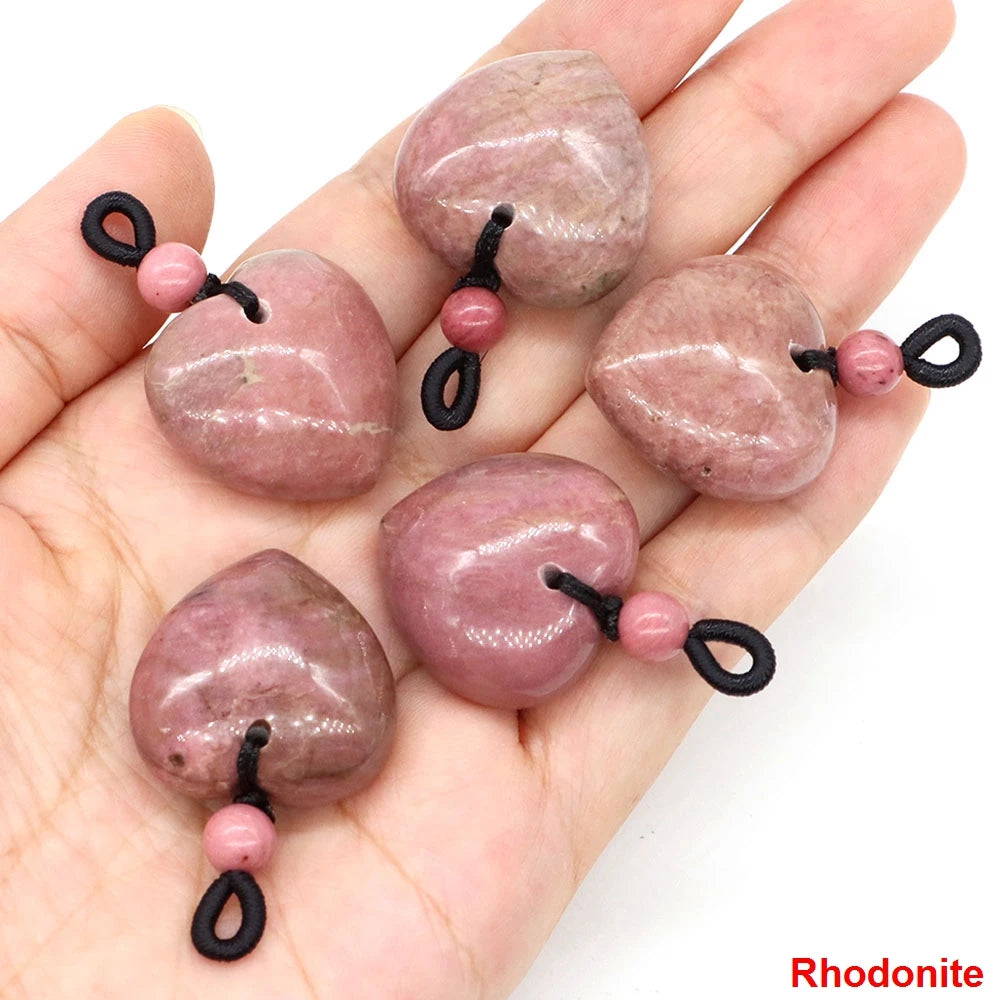 24mm Heart Shape Pendants Natural Stone Healing Crystal Quartz Tiger Eye Energy Gemstones for Jewelry Making DIY Necklace Gifts