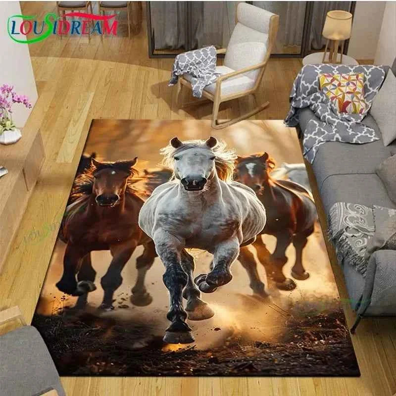 3D Fashion Exquisite Painting Horse Printed Carpet Living Room Anti-Skid Area Rug Kids Bedroom Mats Yoga Mat Large Carpet Decor