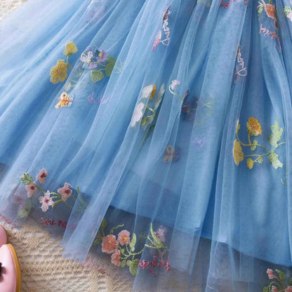 Delicate Party Prom Evening Dress Colorful Flower Embroidery Dresses Fashion Butterfly Princess Dress Birthday Princess Clothes