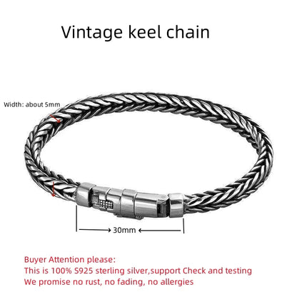 100% S925 Sterling Silver Handmade Woven Retro Domineering Style Personality Keel Man Woman Pure S925 Silver Bracelet Jewelry - AMULET RING STORE