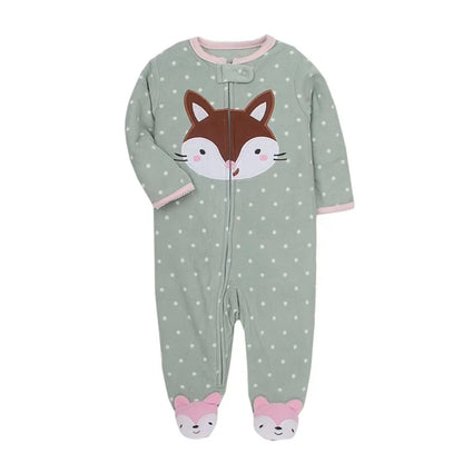 Newborn Infant Baby Girl Rompers 2024 Winter Autumn Warm Micro Fleece Animal Sleepsuit Animal Overall Babe Jumpsuits 0-12 Months - AMULET RING STORE