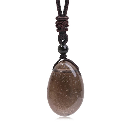 Casual Simple Natural Water Droplet Pendant Necklace Amethyst Opal Obsidian Red Agate Pendant Adjustable Cord Chain Necklace