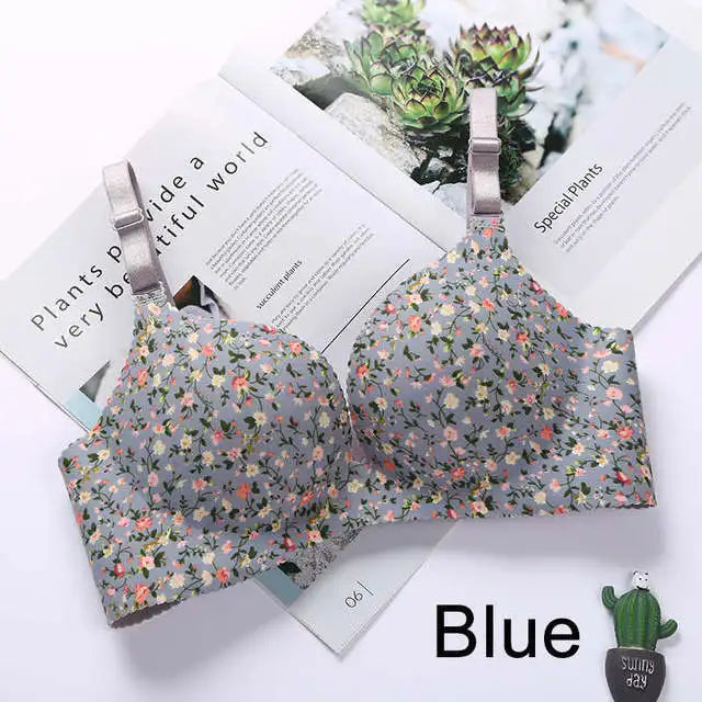 Women Flower Print Seamless Bra Sexy Lingerie Floral Push Up Bras One-Piece Underwear - AMULET RING STORE