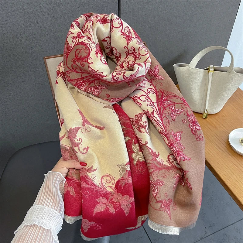 2025 Winter Warm Cashmere Scarf for Women Luxury Print Pashmina Shawl Wrap Neckerchief Female Bufanda Echarpe Design Headband - AMULET RING STORE