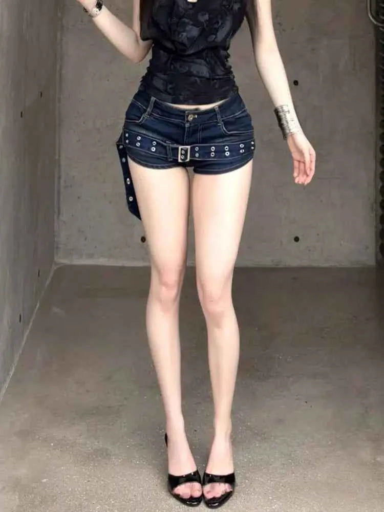 Summer Women Japanese Low Rise Cargo Jean Shorts Y2K 2000s Denim Hot Pants Harajuku Grunge Punk Skinny Gyaru Coquette Kpop Sexy