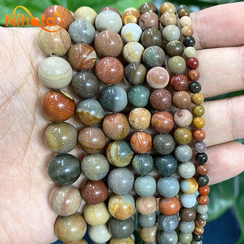 Natural Stone Beads Round Agates Turquoises Amazonite Quartz Lava Tiger Eye Beads