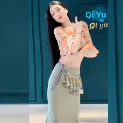 Yue Meng Feng Lu 2024 New Belly Dance Practice Suit Beginner Spring Summer Breathable Bell Sve Performance Costume Women