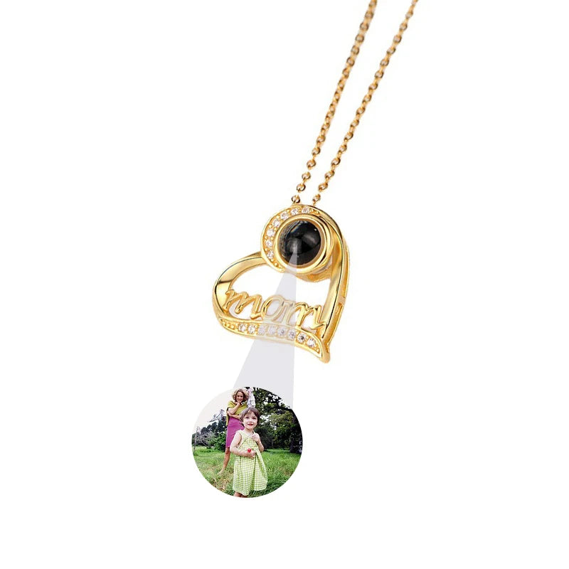 Custom Photo Necklace Personalized Picture Projection Necklace Rose Flower Projective Pendant Necklace Memorial Gifts For Women