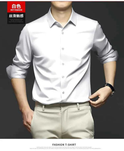 X-6XL Orange Men's Long Sleeve Shirt Luxurious Wrinkle Resistant and Non ironing Solid Business Casual Dress Shirt