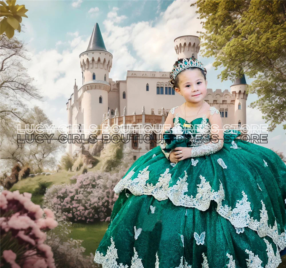 Elegant Quality Dark Blue Flower Girl Dress Tulle Fluffy Exquisite Lace Applique With Bow Little Princess Birthday Party Gowns