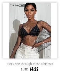 Sexy see through black rhinestone Crop Top Women 2025 Summer Sparkly fishnet beach Party Tank Top night club outfits Tops smock - AMULET RING STORE
